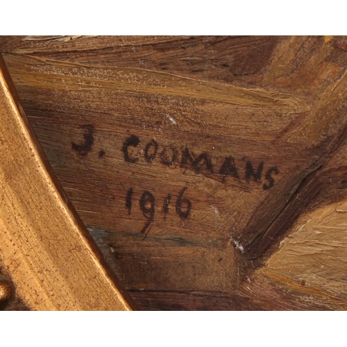 822 - J Coomans (early 20th century)
A Word of Advice, A Young Ploughman and His Father
signed, oil on can... 