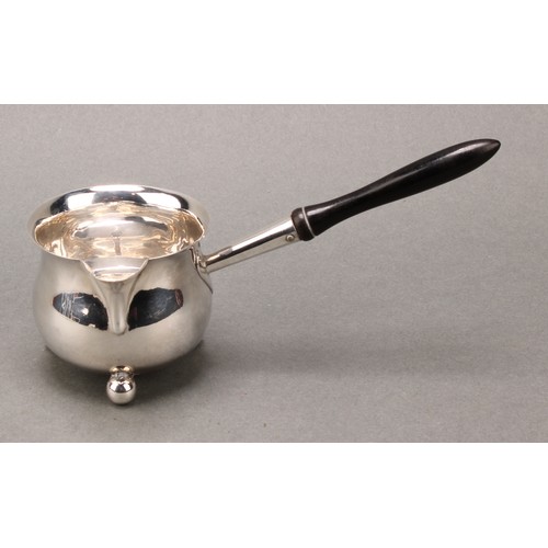 172 - A Victorian silver brandy saucepan, turned ebonised handle terminating in a heart shaped socket, 14.... 