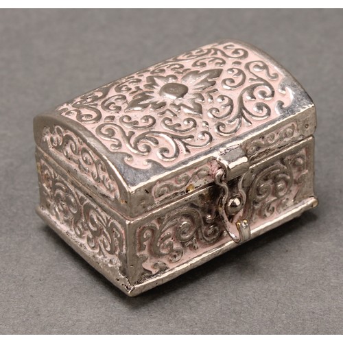 146 - A Middle Eastern silver coloured metal cylindrical box, the push-fitting cover decorated in polychro... 