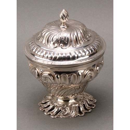 464 - An early George III silver ogee sugar box, in the Rococo taste, cast foot, 14.5cm high, William Plum... 