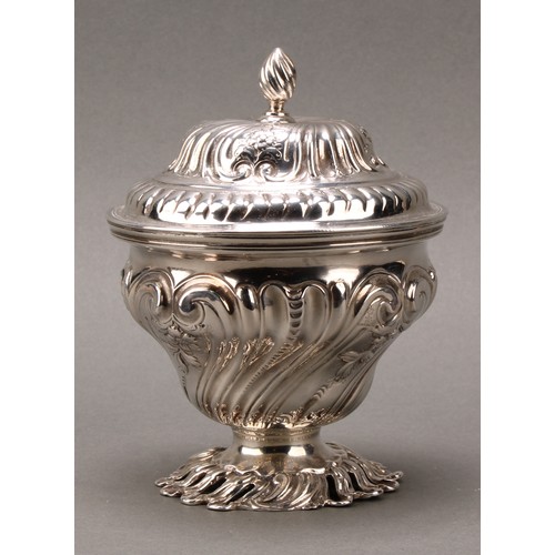 464 - An early George III silver ogee sugar box, in the Rococo taste, cast foot, 14.5cm high, William Plum... 