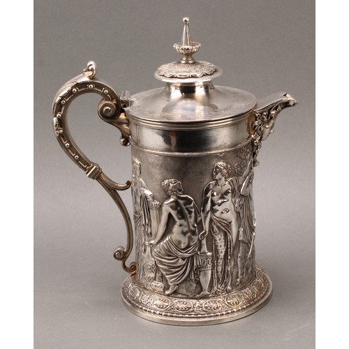 46 - A Victorian electrotype ewer, in bold relief after the antique with a procession of figures from Cla... 