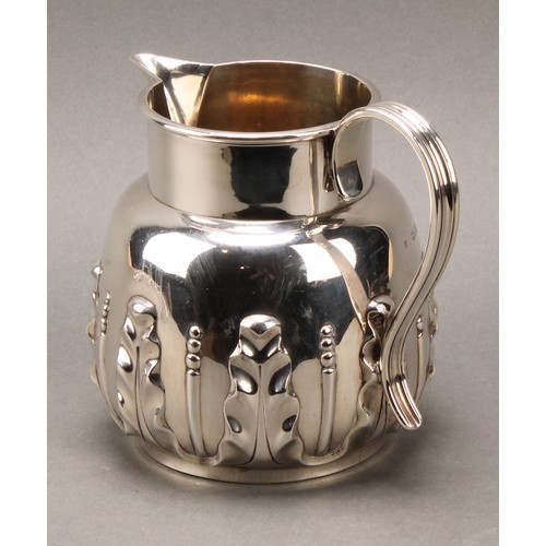 170 - A Victorian silver beer jug, of George III design, chased with a band of stiff acanthus, scroll hand... 