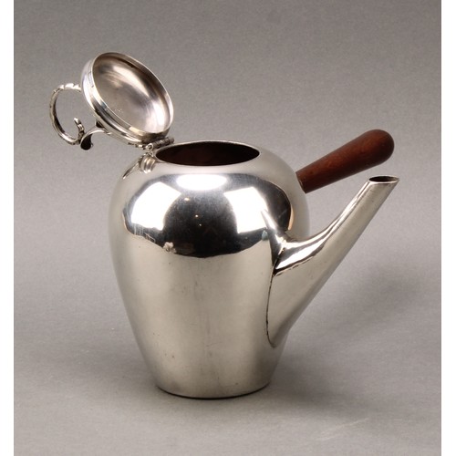 145 - A Mexican Arts and Crafts silver side-handled cafe au lait pot, in the manner of Georg Jensen, bud f... 