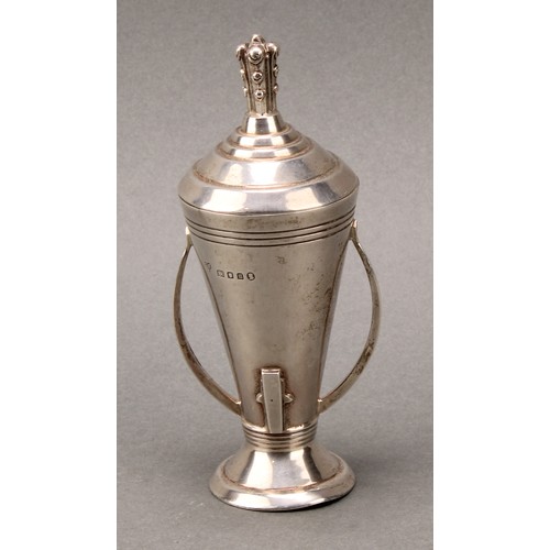 337 - An Art Deco silver rocket shaped cabinet cup and cover, 13cm high, Charles Boyton & Son Ltd, London ... 