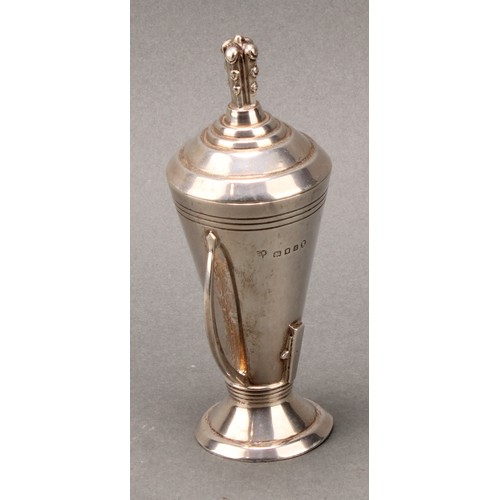 337 - An Art Deco silver rocket shaped cabinet cup and cover, 13cm high, Charles Boyton & Son Ltd, London ... 