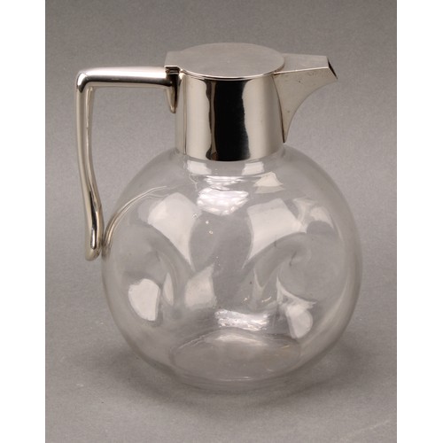 317 - A Victorian silver mounted claret jug, hinged cover, angular scroll handle, 16.5cm high, London 1897