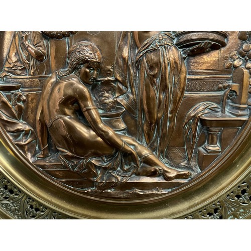 1960 - Emile-Louis Picault, (French 1833 - 191) a bronze and brass charger relief cast with Bathsheba and D... 