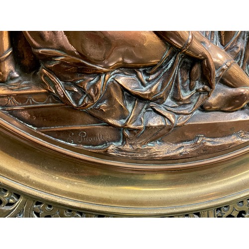 1960 - Emile-Louis Picault, (French 1833 - 191) a bronze and brass charger relief cast with Bathsheba and D... 