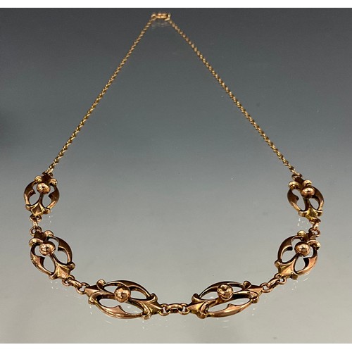 690 - An early 20th century 9ct gold fancy six link necklace, stamped 9ct, 44cm long, 5.8g, cased