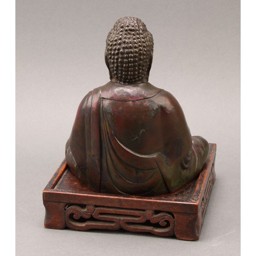 1400 - Chinese School (18th/19th century), a patinated bronze, Buddha, seated in meditation, 17cm high, pie... 