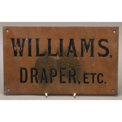 1884 - An early 20th century brass sign or nameplate, Williams, Draper, Etc, 15.5cm x 25cm