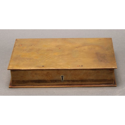 1511 - A 19th century brass novelty writing companion box, as a book, hinged cover enclosing a fitted compa... 