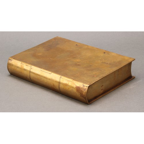 1511 - A 19th century brass novelty writing companion box, as a book, hinged cover enclosing a fitted compa... 