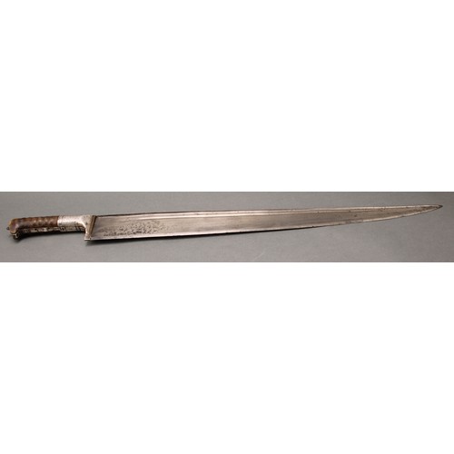 1767 - A 19th century Afghan Khyber knife, 56.5cm tapered single-edged fullered blade with broad spine, two... 