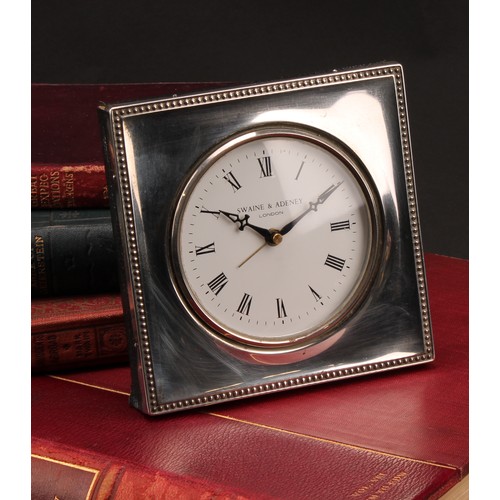 477 - An Elizabeth II silver desk timepiece, 11.5cm diam., retailed by Swaine & Adney, London 1987