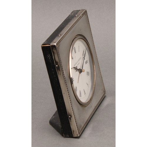 477 - An Elizabeth II silver desk timepiece, 11.5cm diam., retailed by Swaine & Adney, London 1987