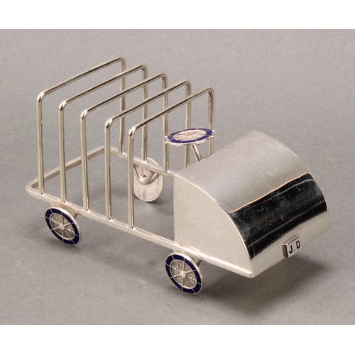 55 - An early 20th century E.P.N.S novelty toast rack, of automobilia interest, as a motor car, 13.5cm lo... 