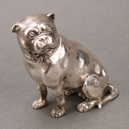 154 - A pair of Victorian silver novelty peppers, cast as a dog and a cat, 6.5cm high, Edward H Stockwell,... 