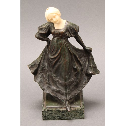 1710 - Anton Endstorfer (Austrian 1880 - 1960), after, a chryselephantine bronze, a young girl stepping out... 