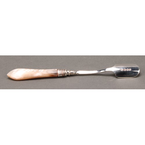 269 - A George III silver stilton scoop, mother of pearl haft, 22cm long, London 1812