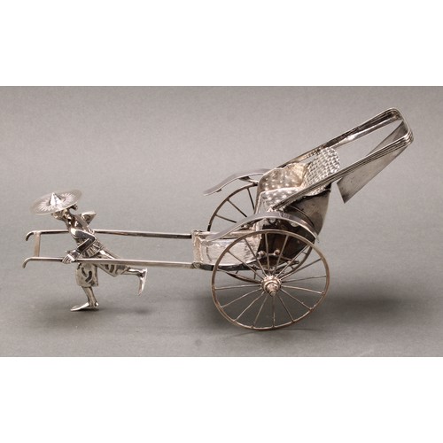 252 - A Chinese silver novelty model, of a rickshaw, 24cm long, Kwong Man Shing, Hong Kong, c.1920, 206g