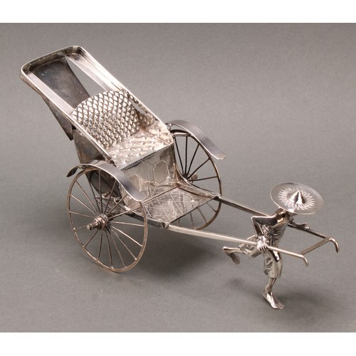 252 - A Chinese silver novelty model, of a rickshaw, 24cm long, Kwong Man Shing, Hong Kong, c.1920, 206g