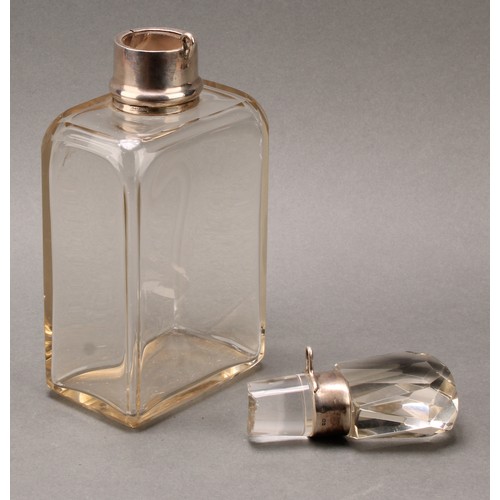 476 - An Edwardian silver mounted lockable decanter, 26cm high, Heath & Middleton, Birmingham 1909