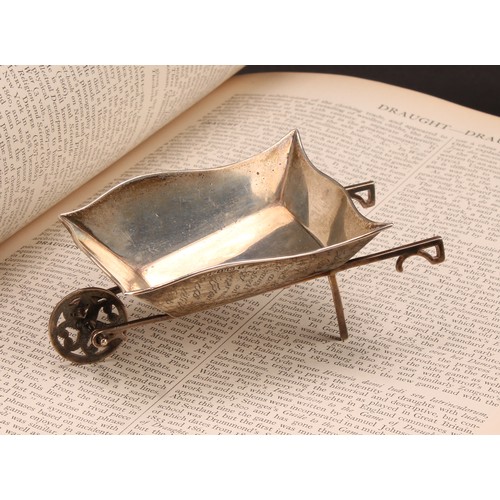 327 - An Edwardian silver novelty nut dish, as a wheelbarrow, 13cm long, Birmingham 1908