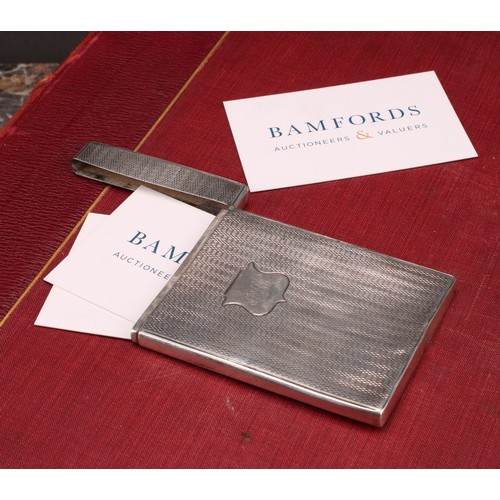 440 - A William IV silver rectangular visiting card case, engine turned, 9.5cm long, Taylor & Perry, Birmi... 