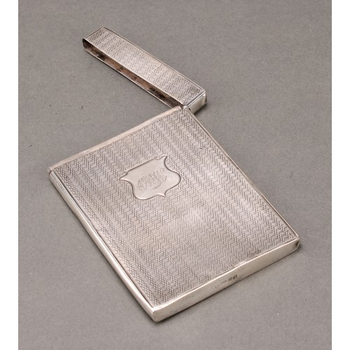 440 - A William IV silver rectangular visiting card case, engine turned, 9.5cm long, Taylor & Perry, Birmi... 