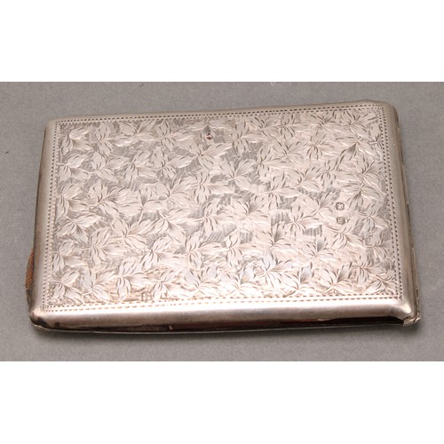 280 - A Victorian silver rectangular aide memoir, profusely bright-cut engraved with leafy foliage, sprung... 