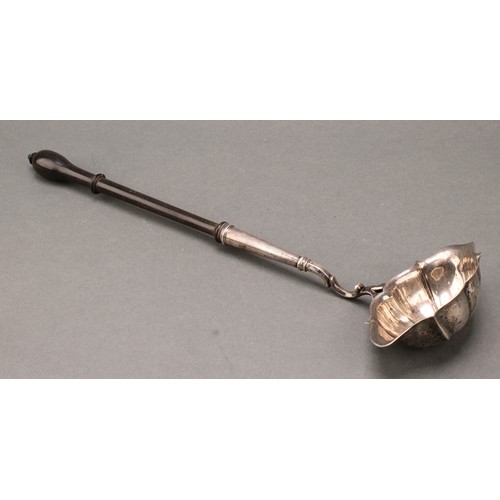 344 - A George III silver toddy ladle, fluted oval bowl, turned fruitwood haft, 34cm long, London 1777; ot... 