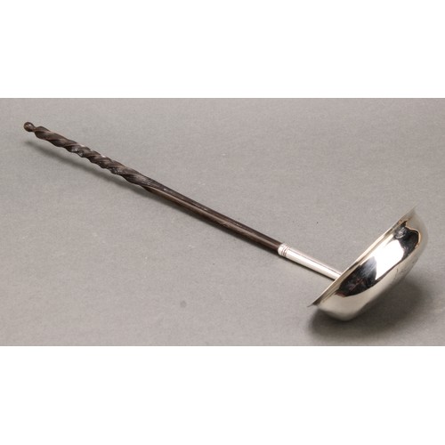 344 - A George III silver toddy ladle, fluted oval bowl, turned fruitwood haft, 34cm long, London 1777; ot... 