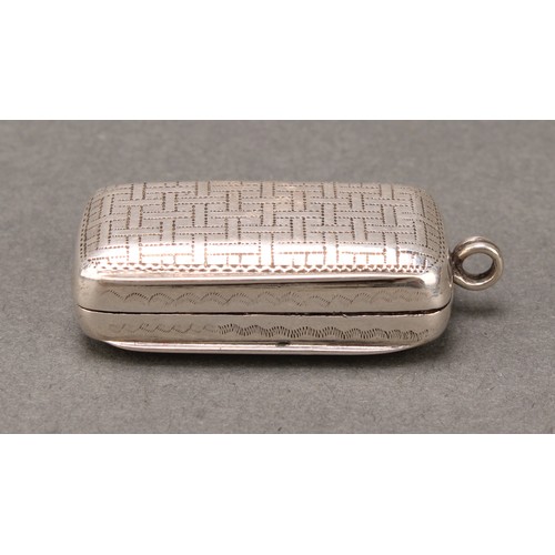 136 - A George III silver rounded rectangular vinaigrette, wriggle-work engraved with faux basket-weave, h... 