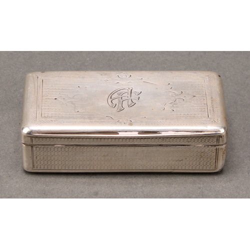 103 - A 19th century Continental silver re-entrant rectangular snuff box, engraved with flowers and sprigs... 