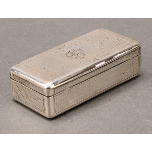 103 - A 19th century Continental silver re-entrant rectangular snuff box, engraved with flowers and sprigs... 