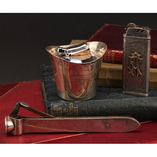 178 - Garrard & Co - an Elizabeth II silver table lighter, 6cm high, London  1974; another cigarette light... 