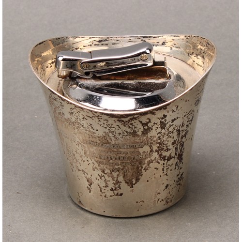 178 - Garrard & Co - an Elizabeth II silver table lighter, 6cm high, London  1974; another cigarette light... 