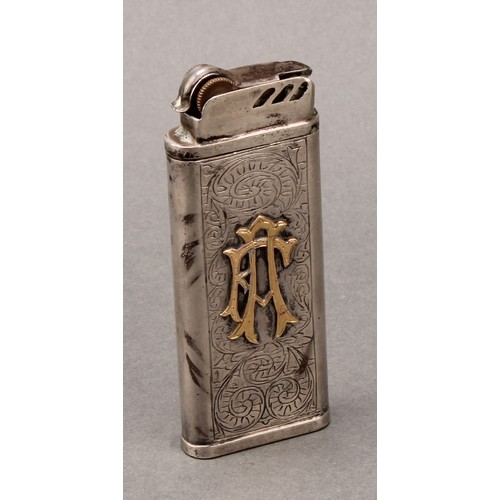 178 - Garrard & Co - an Elizabeth II silver table lighter, 6cm high, London  1974; another cigarette light... 