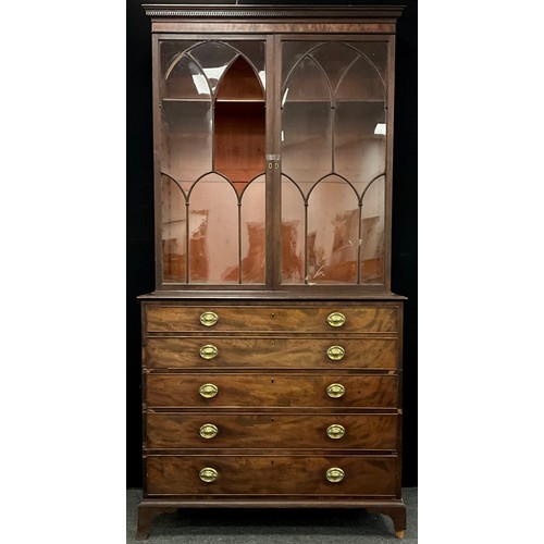 1732 - A George III mahogany secretaire bookcase, 237cm high, 117.5cm wide, 54.5cm deep at base.