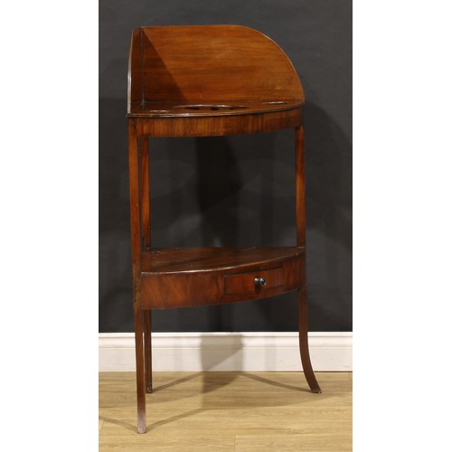 1602 - A George III mahogany corner washstand, drawer to centre, 107.5cm high, 68.5cm wide, 47cm deep, c.18... 