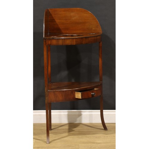 1602 - A George III mahogany corner washstand, drawer to centre, 107.5cm high, 68.5cm wide, 47cm deep, c.18... 