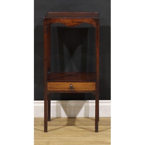 1602 - A George III mahogany corner washstand, drawer to centre, 107.5cm high, 68.5cm wide, 47cm deep, c.18... 