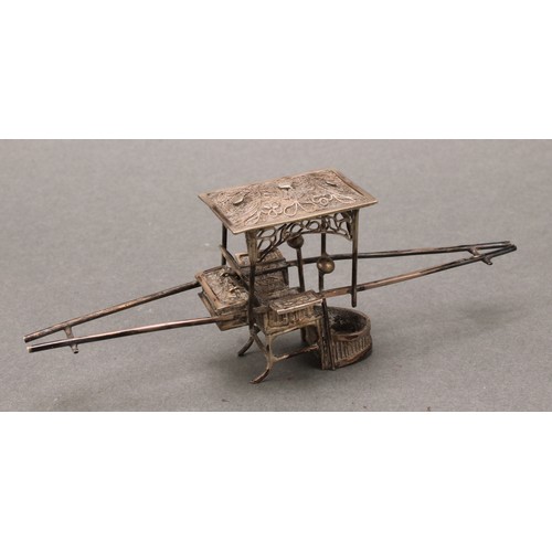 251 - A Chinese silver miniature model, of a sedan chair, 12.5cm long, character mark, 20g