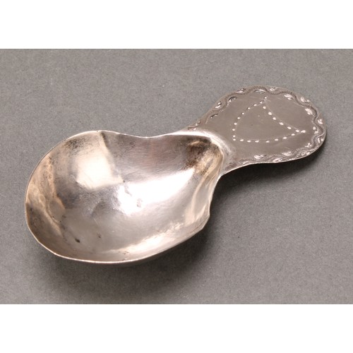 62 - A George III silver caddy spoon, fluted bowl, 10cm long, Solomon Hougham, London 1807; etc (4), 40g