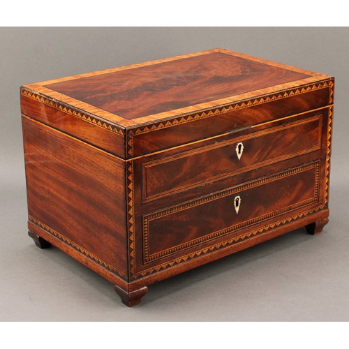 1809 - A 19th century satin burr banded mahogany and parquetry work box or table casket, 22.5cm high, 34.5c... 