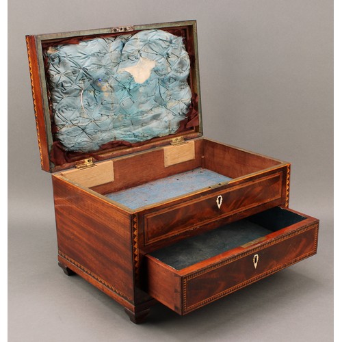 1809 - A 19th century satin burr banded mahogany and parquetry work box or table casket, 22.5cm high, 34.5c... 