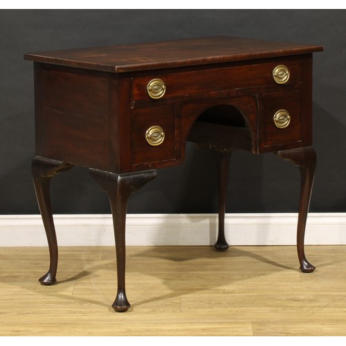 1725 - A 19th century mahogany lowboy, crossbanded top above three drawers, 80cm high, 91cm wide, 51.5cm de... 