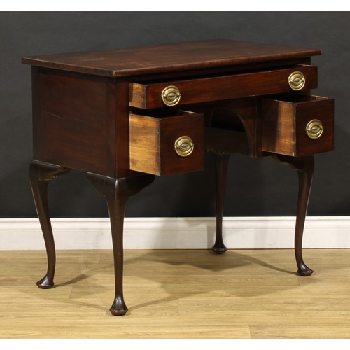 1725 - A 19th century mahogany lowboy, crossbanded top above three drawers, 80cm high, 91cm wide, 51.5cm de... 